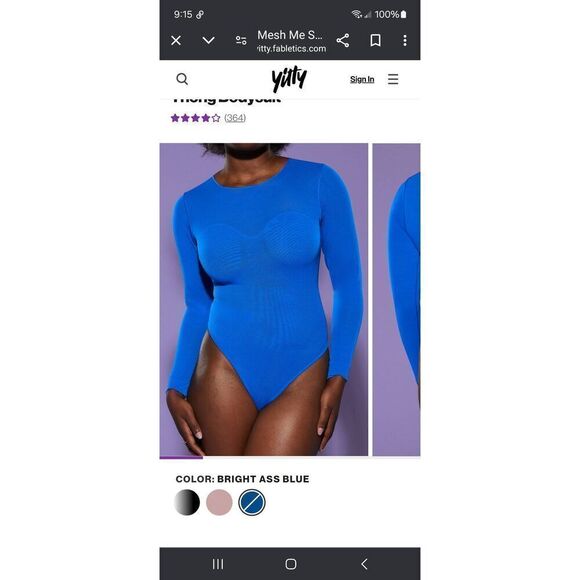 New Small Fabletic Yitty Bright As* Blue Mesh Me Smoothin Sleeved Thong Bodysuit - Picture 1 of 9